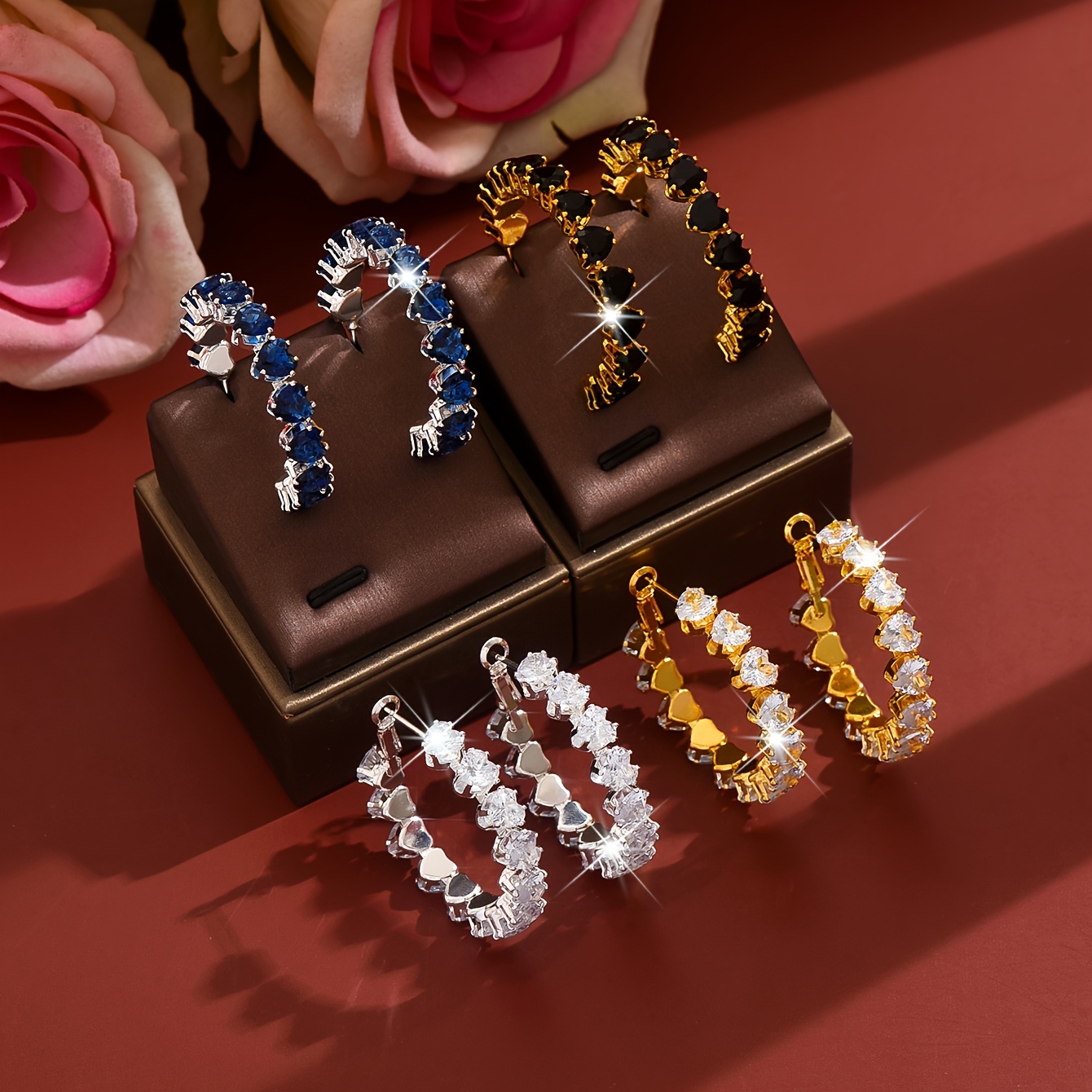 Women's Multi-Colour Heart Full Hoop Earrings, Light Luxury Design